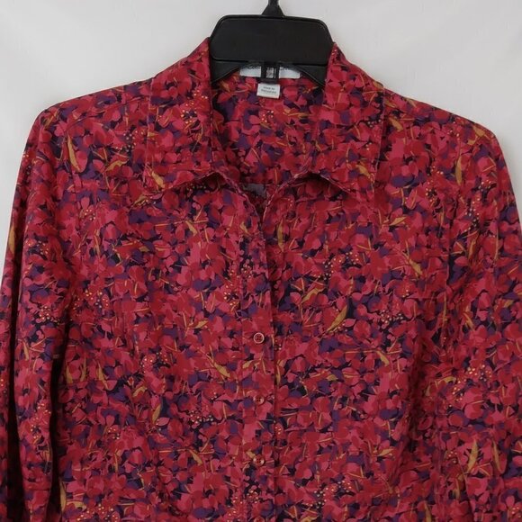 Coldwater Creek | Red Floral Button Front Blouse Shirt | Size M - Picture 2 of 7